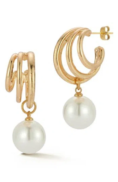 Glaze Jewelry Faux Pearl Drop Triple Cage Hoop Earrings In Gold