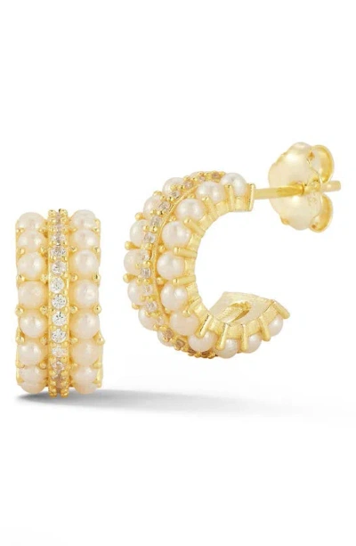 Glaze Jewelry Genuine Cultured Pearl & Cubic Zirconia Hoop Earrings In Gold