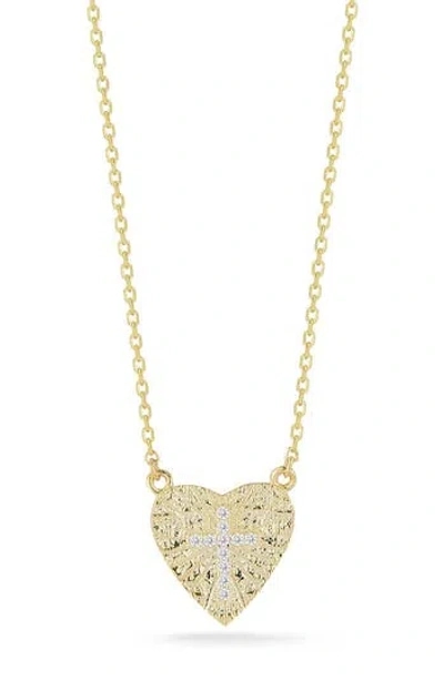 Glaze Jewelry 14k Over Silver Cz Heart Necklace In Gold