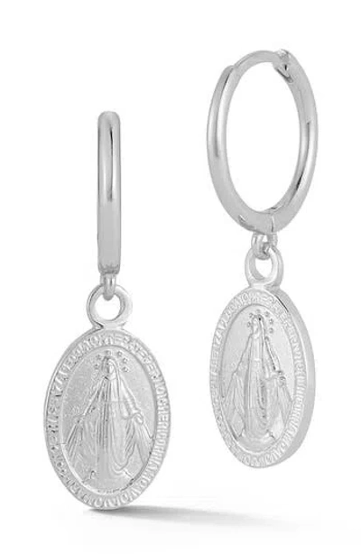 Glaze Jewelry Mother Mary Oval Drop Huggie Hoop Earrings In Silver