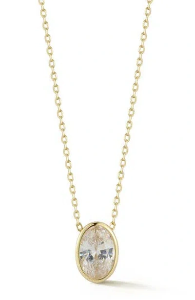 Glaze Jewelry Oval Cubic Zirconia Solitaire Pendant Necklace In Gold