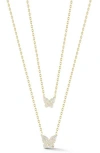 Glaze Jewelry Pavé Cubic Zirconia Butterfly Pendant Layered Necklace In Gold