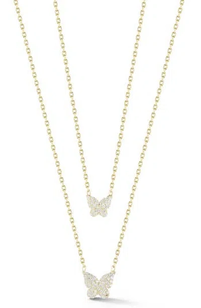 Glaze Jewelry Pavé Cubic Zirconia Butterfly Pendant Layered Necklace In Gold