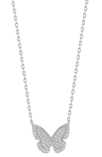 Glaze Jewelry Pavé Cubic Zirconia Butterfly Pendant Necklace In Silver