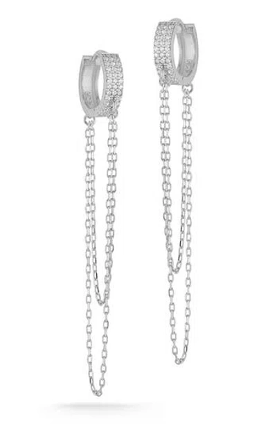 Glaze Jewelry Pavé Cubic Zirconia Chain Drop Huggie Hoop Earrings In Silver