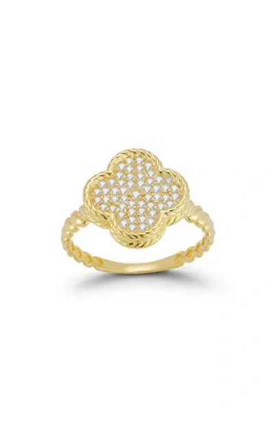 Glaze Jewelry Pavé Cubic Zirconia Clover Ring In Gold