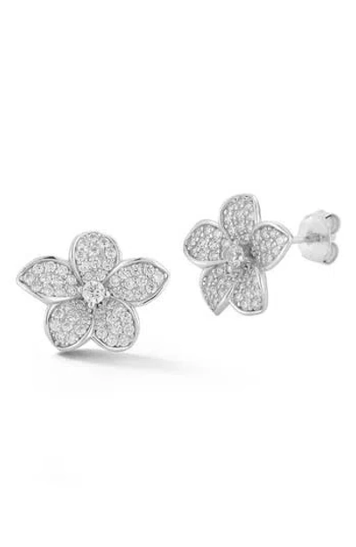 Glaze Jewelry Pavé Flower Stud Earrings In Silver