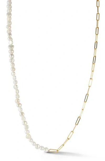 Glaze Jewelry Pearl Paper Clip Necklace In Gold