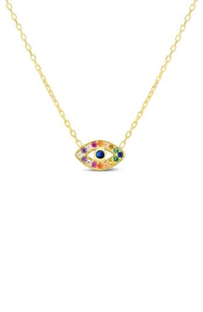 Glaze Jewelry Rainbow Cubic Zirconia Evil Eye Pendant Necklace In Gold