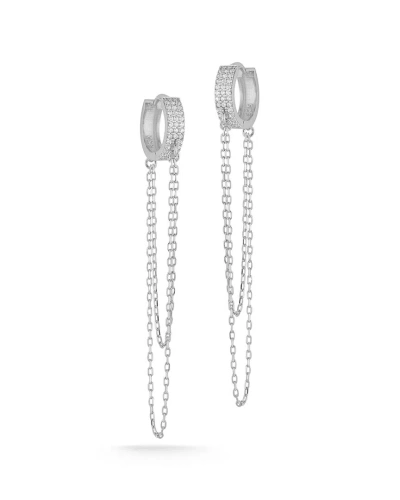 Glaze Jewelry Rhodium Plated Cz Chain Huggie Earrings In Metallic
