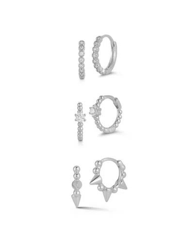 Glaze Jewelry Rhodium Plated Cz Combo Set Of Huggie Earrings In Metallic