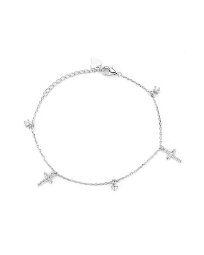 Glaze Jewelry Rhodium Plated Cz Cross Bracelet