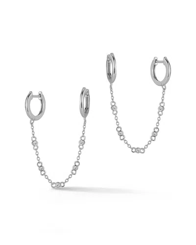 Glaze Jewelry Rhodium Plated Cz Double Piercing Earrings