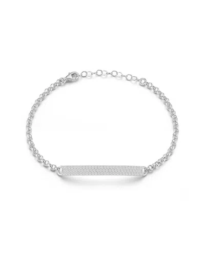 Glaze Jewelry Rhodium Plated Cz Id Bracelet In Silver