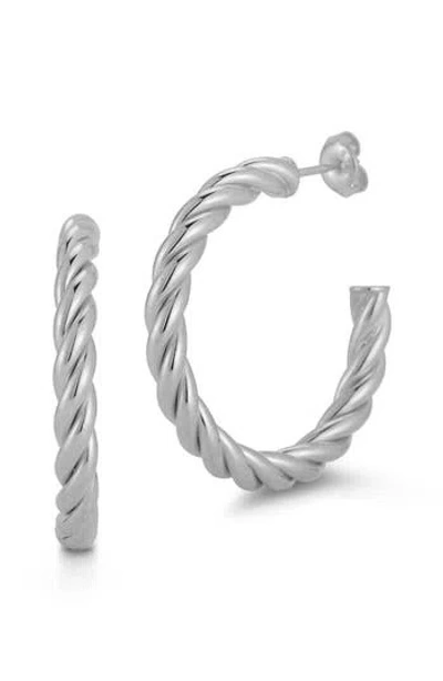 Glaze Jewelry Rhodium Plated Sterling Silver Twisted Hoop Earrings In Metallic