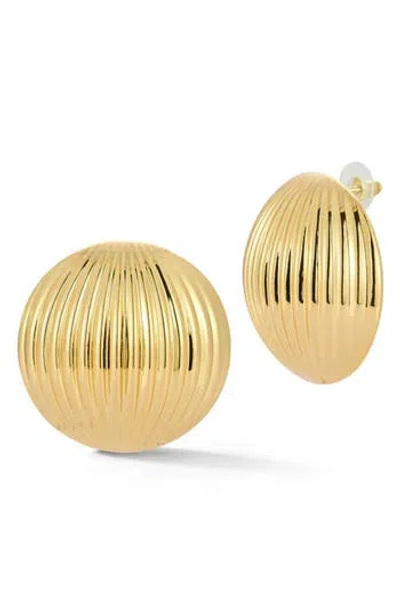 Glaze Jewelry Rib Button Stud Earrings In Gold