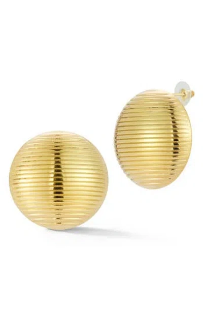 Glaze Jewelry Rib Textured Button Stud Earrings In Gold