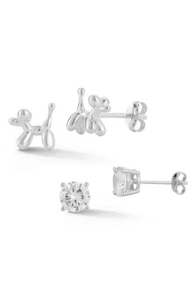 Glaze Jewelry Set Of 2 Balloon Dog & Cubic Zirconia Stud Earrings In Silver