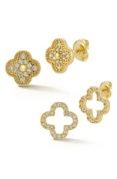 Glaze Jewelry Set Of 2 Cubic Zirconia Clover Stud Earrings In Gold