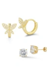 Glaze Jewelry Set Of 2 Cubic Zirconia Stud & Butterfly Hoop Earrings
