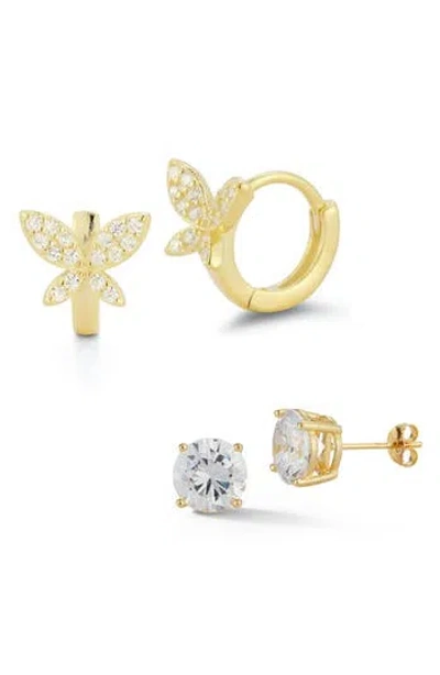 Glaze Jewelry Set Of 2 Cubic Zirconia Stud & Butterfly Hoop Earrings
