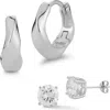 Glaze Jewelry Set Of 2 Cubic Zirconia Stud & Hoop Earrings In Silver