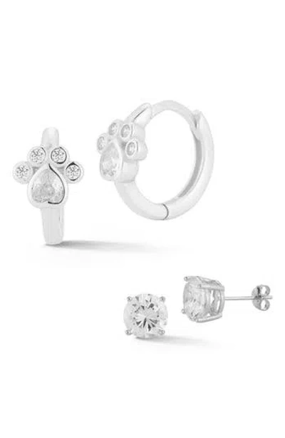 Glaze Jewelry Set Of 2 Cubic Zirconia Stud & Paw Print Hoop Earrings In Silver