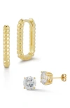 Glaze Jewelry Set Of 2 Cubic Zirconia Stud & Twisted Oval Hoop Earrings In Gold