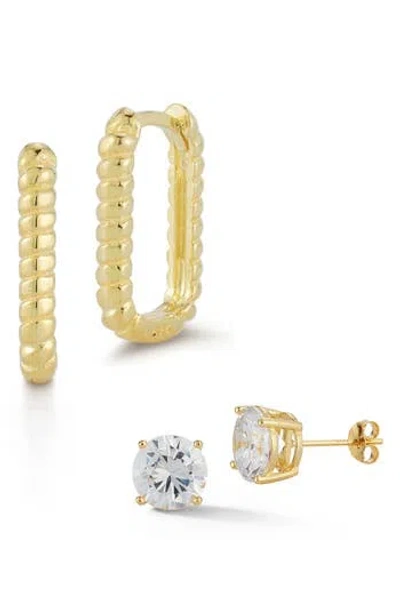 Glaze Jewelry Set Of 2 Cubic Zirconia Stud & Twisted Oval Hoop Earrings In Gold