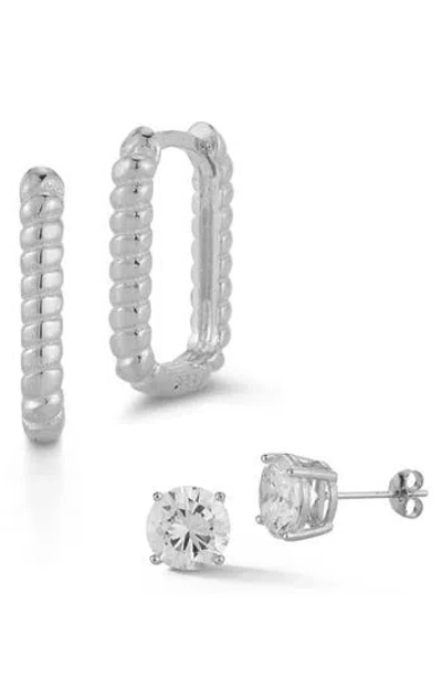 Glaze Jewelry Set Of 2 Cubic Zirconia Stud & Twisted Oval Huggie Hoop Earrings In Metallic