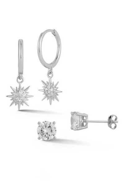 Glaze Jewelry Set Of 2 Cubic Zirconia Sun Drop Huggie Hoop & Stud Earrings In Metallic