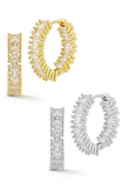 Glaze Jewelry Set Of 2 Cubic Zirconia Two-tone Hoop Earrings In Multi