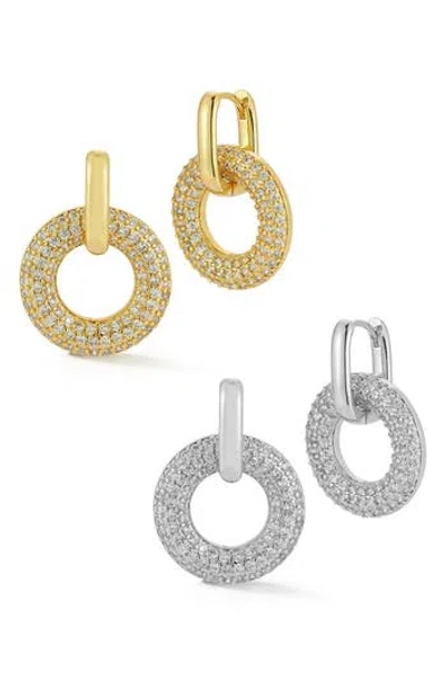 Glaze Jewelry Set Of 2 Cubic Zirconia Two-tone Hoop Earrings In Gold