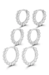Glaze Jewelry Set Of 3 Beaded Hoop Earrings In Silver