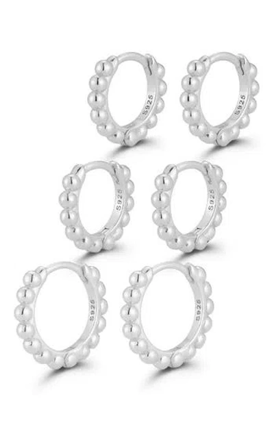 Glaze Jewelry Set Of 3 Beaded Hoop Earrings In Silver