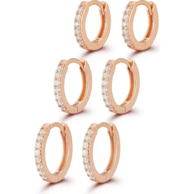 Glaze Jewelry Set Of 3 Cubic Zirconia Huggie Hoop Earrings In Gold