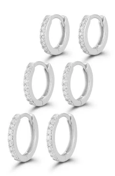 Glaze Jewelry Set Of 3 Cubic Zirconia Huggie Hoop Earrings In Silver