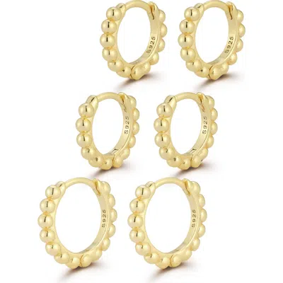 Glaze Jewelry Set Of 3 Graduated Beaded Huggie Hoop Earrings In Gold
