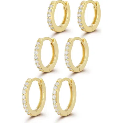 Glaze Jewelry Set Of 3 Graduated Cubic Zirconia Huggie Hoop Earrings In Gold