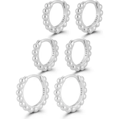 Glaze Jewelry Set Of 3 Huggie Hoop Earrings In Silver