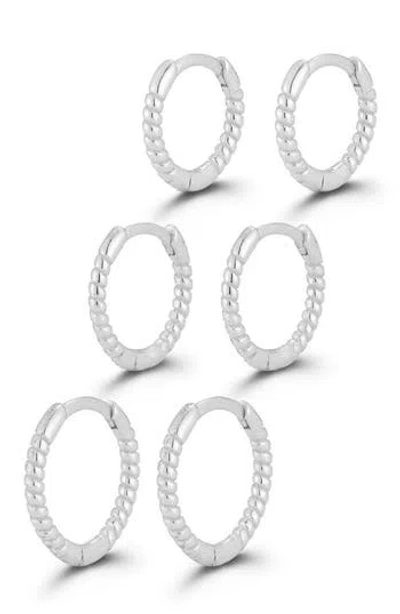 Glaze Jewelry Set Of 3 Twist Huggie Hoop Earrings In Metallic