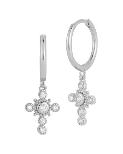 Glaze Jewelry Silver Cz Cross Huggie Earrings