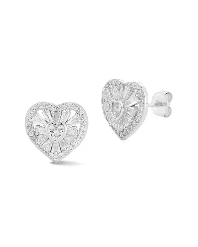 Glaze Jewelry Silver Cz Heart Cluster Earrings