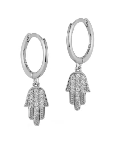 Glaze Jewelry Silver Cz Hamsa Huggie Earrings In Metallic
