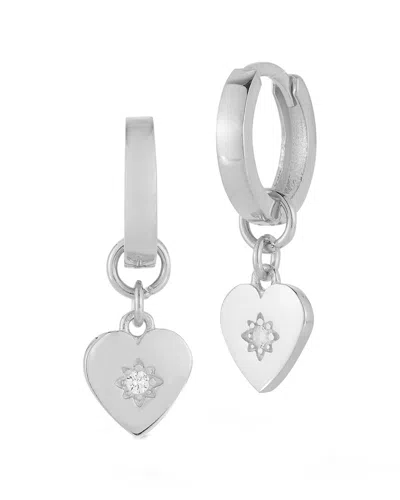 Glaze Jewelry Silver Cz Heart Huggie Earrings In Metallic