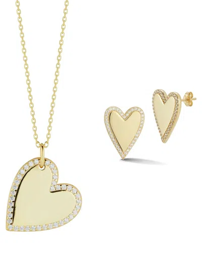 Glaze Jewelry Silver Cz Heart Necklace & Earrings Set Set In Gold