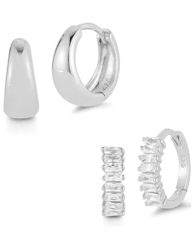 Glaze Jewelry Silver Cz Huggie Earrings Set