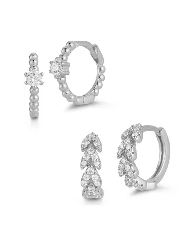 Glaze Jewelry Silver Cz Huggie Earrings Set