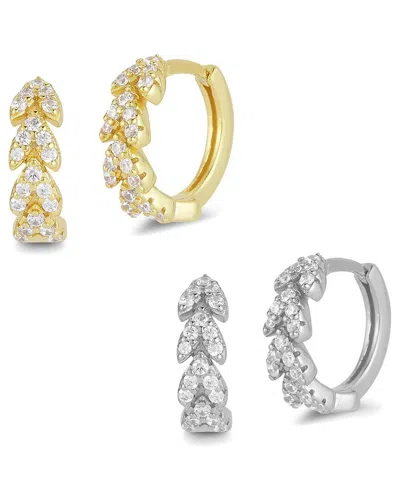 Glaze Jewelry Silver Cz Leaf Huggie Earrings Set