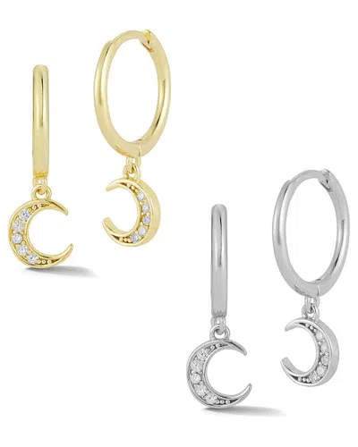 Glaze Jewelry Silver Cz Moon Charm Huggie Earrings Set